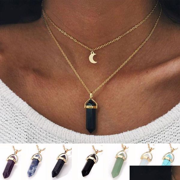 Colares pendentes para mulheres ágatas obsidiana opalas Amethys Gold Gold Sier Colar Black Crystal Quartz Healing Natural Stone Drop Del Dhumy