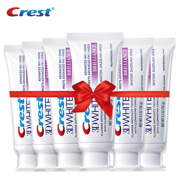 Cresta di dentifricio 3D White Dentifricio Brillanza Denti Amborso di sbiancamento Anamelio smalto Safe Whiter Smile Pastes 116G x 6 pacchi