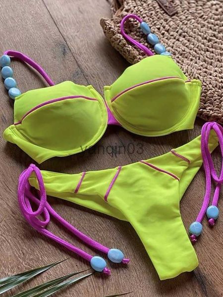 Kadın Mayo Fitshinling Yaz Patchwork Mayo Kadın Mayo 2023 Push Up Fitness Bikini Setleri Kadın Seksi Sıcak İnce Mayo Bikini J230603