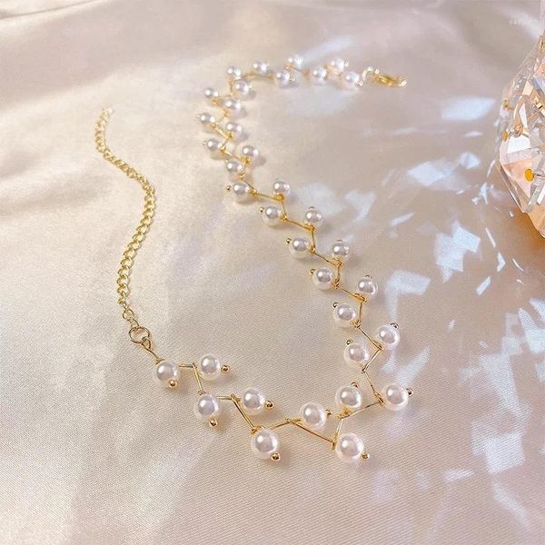 Collana Orecchini Set Pearl Neckband da donna Retro Light Design di lusso Senso Collar Chain Neckchain Fata gioielli