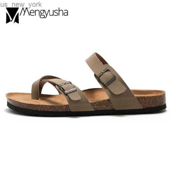 Chinelos Casuais Chinelos Mulher/Homem Nubuck Couro PU Tamancos Verão Praia Cortiça Sandálias Clip Toe Casais Slides Ao Ar Livre L230518