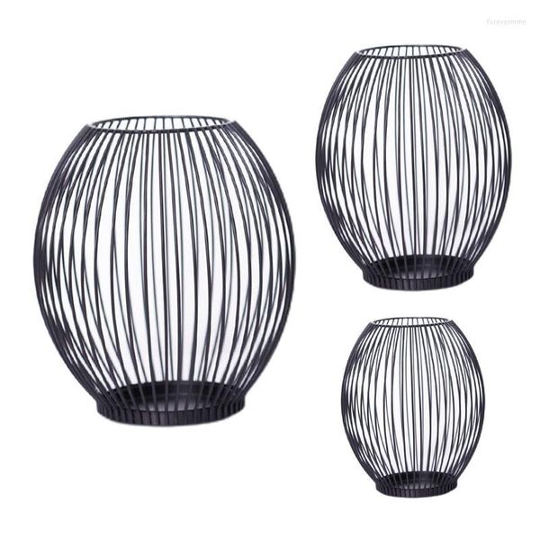 Castiçais suporte de malha de arame metal oval para velas de pilar gaiola mesa de ferro