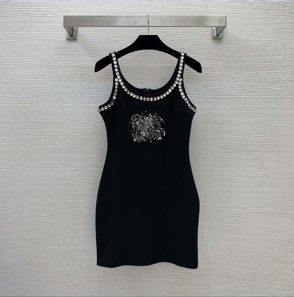 23 New Dress Tank Top Season New Roman Cotton Fabric Heavy Work Nail Diamond Letter Logo Ricamo Sexy Spicy Girl Wrap Hip Dress