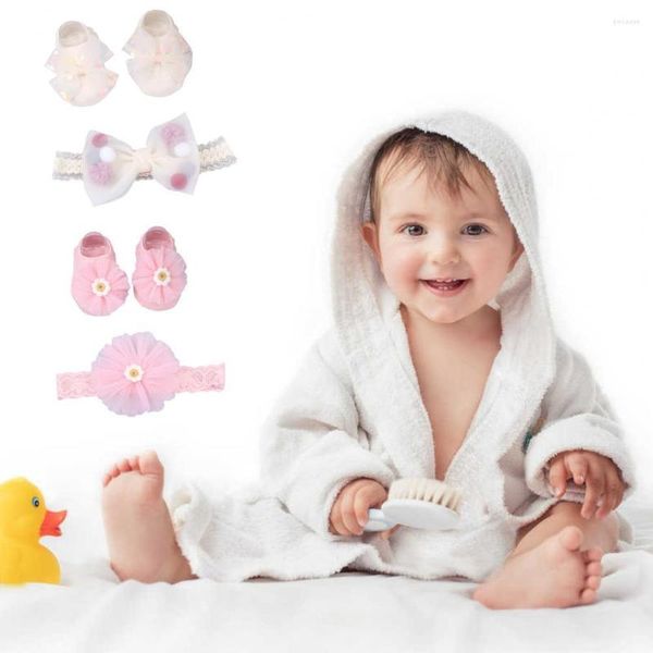 Acessórios de cabelo elástico colorido decorativo para bebês meninos meninas meias com pérola falsa conjunto de faixa de cabeça