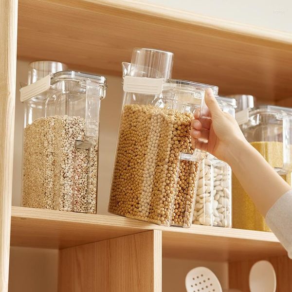 Garrafas de armazenamento de grãos Frascos de cozinha Temperos Recipiente de comida Portátil Dispensador de cereais com tampa Recipientes