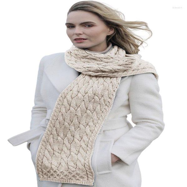 Шарфы ирландский традиционный шарф холодная погода вязаная обертка для женщин Премиум мягкая мериносовая шерсть, сделанная в Ирландии | Натуральный белый