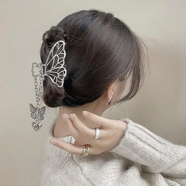 Ins gleiche Schmetterlings-Haarspangen-Set, Vintage-Haarschmuck für Frauen, Legierung, verträumte Krallenklammer, herzförmiger Anhänger, Schmetterling, ausgehöhlte Haarspange