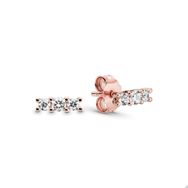 Orecchini di lusso in oro rosa con tre pietre per Pandora Crystal Diamond Party Orecchino gioielli di design per le donne Regalo per sorelle Orecchino carino con cofanetto originale