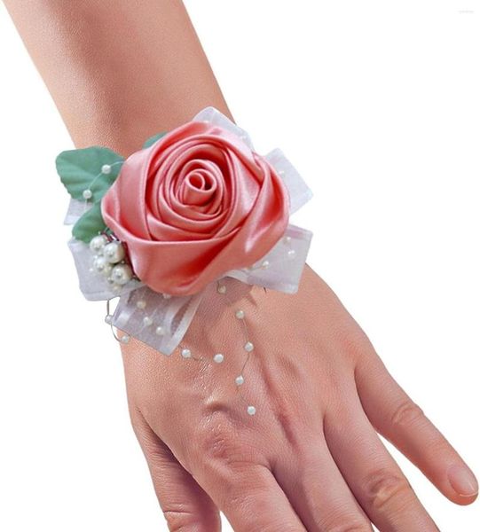 Corsages de pulso de flores decorativas para casamento | Rose Bud - Pulseira Corsage para Meninas Dama de Honra Prom H