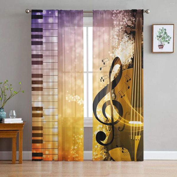 Vorhang Klavier Cello Musik Note Tüll Vorhänge für Wohnzimmer Schlafzimmer Küche Dekoration Chiffon Sheer Voile Fenster Kinder drapieren