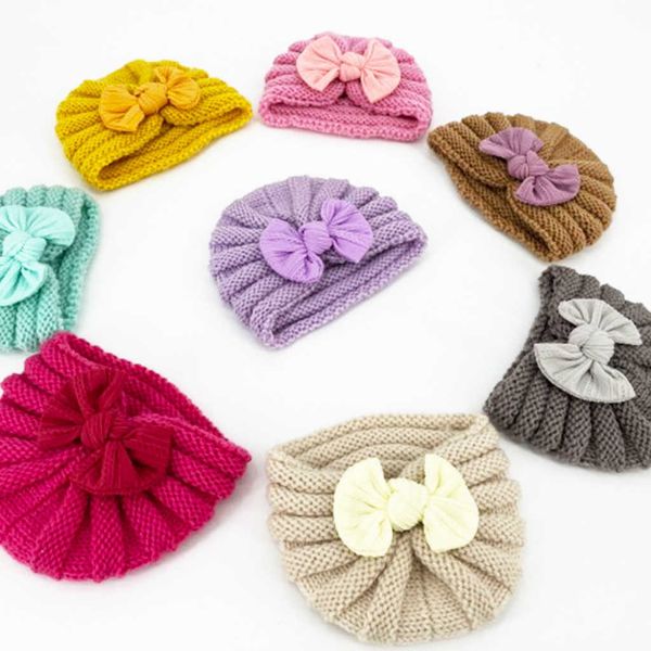 2 pezzi accessori per capelli cappello bowknot per bambini copricapo lavorato a maglia neonato pneumatico in tinta unita per bambini nuovo