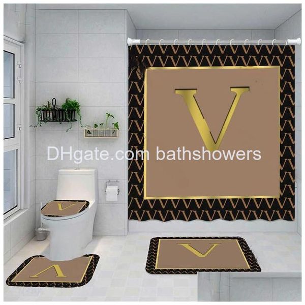 Cortinas de ducha Letra grande Alfombrillas de baño absorbentes Baño clásico Juego de cuatro piezas Impermeable Anti Pee Baños Cortina Gota Entrega Inicio Dhugq