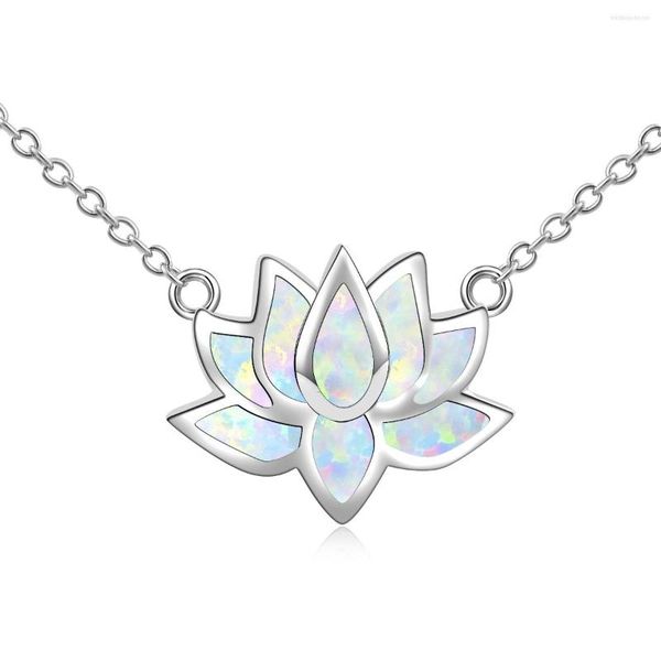 Anhänger Halsketten Feuerweißer Opal Lotusblume Halskette Anhänger Modeschmuck Für Frauen Mädchen Tropfen