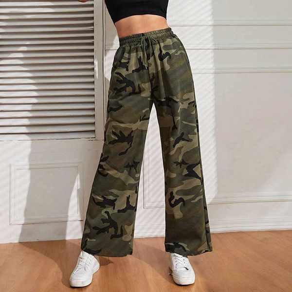 Calças femininas Capris Lucy ever camuflagem cor reta retrô cintura alta escovado perna larga calças meias femininas calças casuais P230602