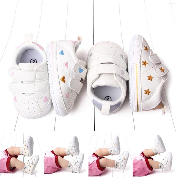 First Walkers Baby Shoes Born Boys Girls Sneaker PU Leather Heart/Star Suola in gomma Anti-slip Flats for Toddler