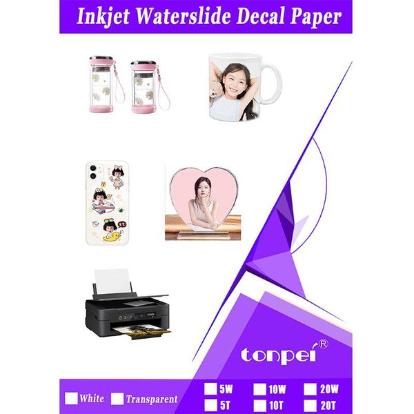 Papel a4 a jato de jato de tinta líquido de decalque A3 A3 papel de transferência de slides baseado em água branca transparente de alta resolução DIY Design caneca