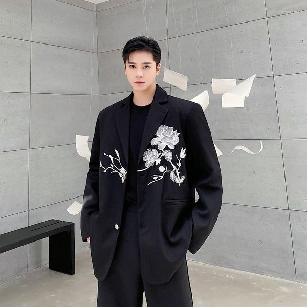 Erkekler Erkekler Çin Nakış Çiçeği Gevşek Takım Elbise Ceket Blazers Kadınlar Net Ünlü Sokak Giyim Moda Hip Hop Ceket Adam
