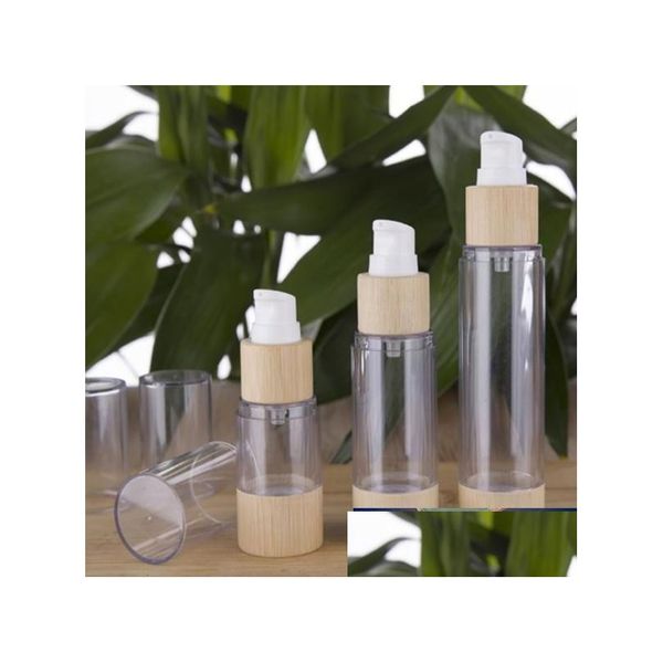 Garrafas de embalagem nova garrafa de embalagem de cosméticos de bambu 20ml 30ml 50ml 80ml 100ml 120ml bomba de vácuo sem ar vazia para creme de maquiagem seru dh7bk