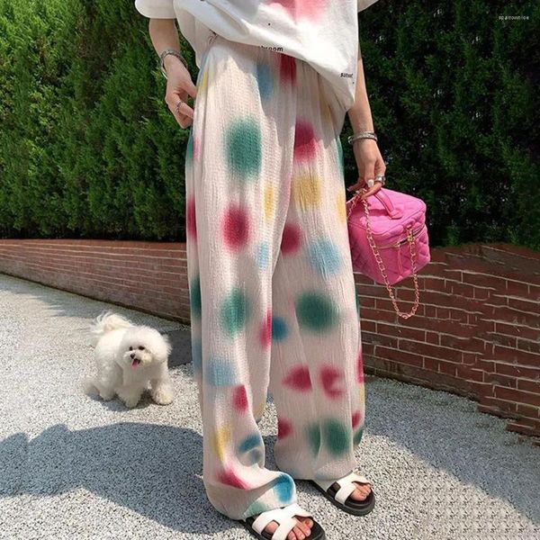 Männer Hosen Sonnenschutz Gepresste Blumen Polka Dot Hosen Männer LGBT Y2k Kleidung Hohe Taille Breite bein Lose Koreanische beiläufige Pantalones