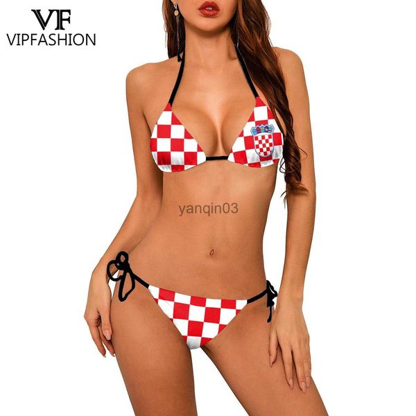 Damenbadebekleidung VIP FASHION Frauen Badeanzug Sommer Bikini Set Push Up Weibliche Beachwear Kroatien Flagge Gedruckt Bikini Badeanzug J230603