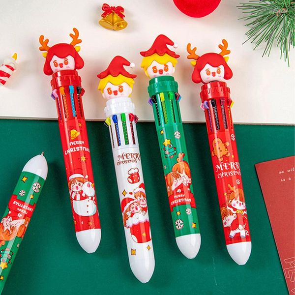 Natale 10 Penna a sfera a colori Student Press-type 0,5 mm Cancelleria per la scuola Regali per decorazioni per feste