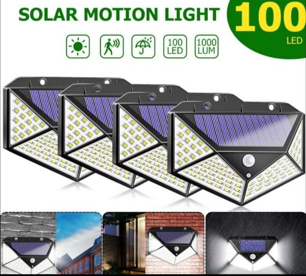 3Mode 100 LED Luce di inondazione solare per esterni Sensore di movimento senza fili Luce di sicurezza solare per la decorazione della recinzione a parete PIR Lampada a energia impermeabile