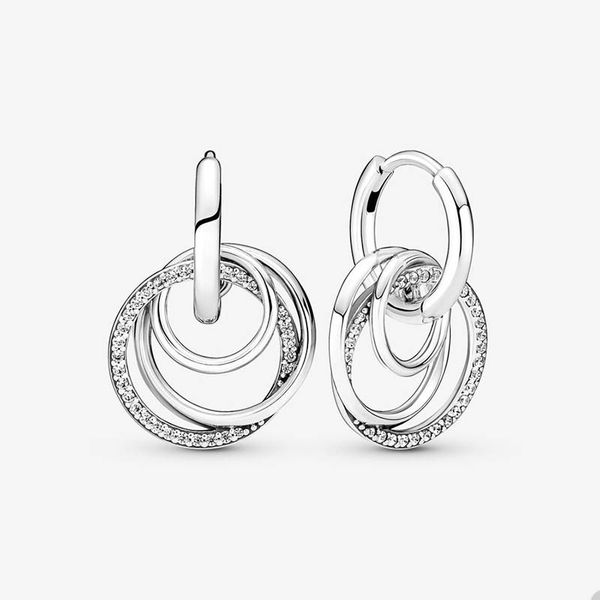 Orecchini a cerchio sempre circondati dalla famiglia per Pandora Orecchini di design di gioielli in vero argento sterling per donne Orecchini a cerchio con diamanti di cristallo con scatola originale