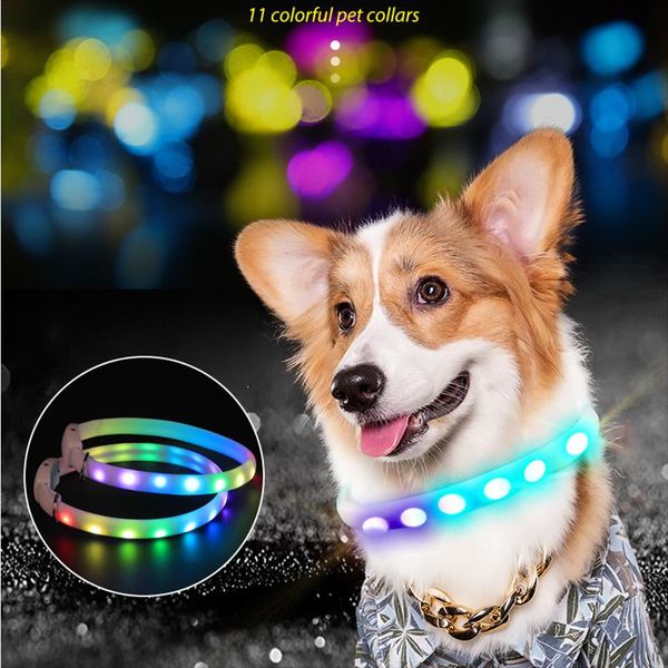 Halsbänder, 11 Farben, LED-Hundehalsband, schneidbar, ABS-Röhre, magischer Streifen, Licht, USB, wiederaufladbar, bunt, blinkend, leuchtend, Sicherheit für Haustiere