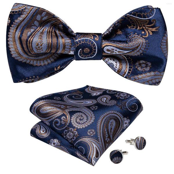 Fliegen Männer BowTies Seide Homme Floral Blau Krawatte Manschettenknöpfe Taschentuch 3 stücke Set Für Hochzeit Party Prom Formale Anzug zubehör Smoking