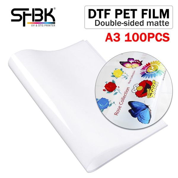 Бумага 100 листов A3 Doubleded Matte Pet Film для A3 A2 L1800 R1390 P400 R2880 Оригинальная сборка DTF PRINTE