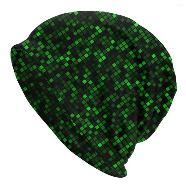 Berets Green Pixels Matrix Circuit Board Beanies Caps для мужчин Женщины Winter Winter Wime Wart State Hat для взрослых компьютерной код Tech Bonnet