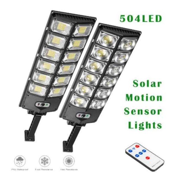 Luzes de rua solares lanterna ao ar livre 12 cabeças 504led ao ar livre à prova dwaterproof água alto brilho led lâmpada de parede com sensor de movimento controle remoto para iluminação de jardim