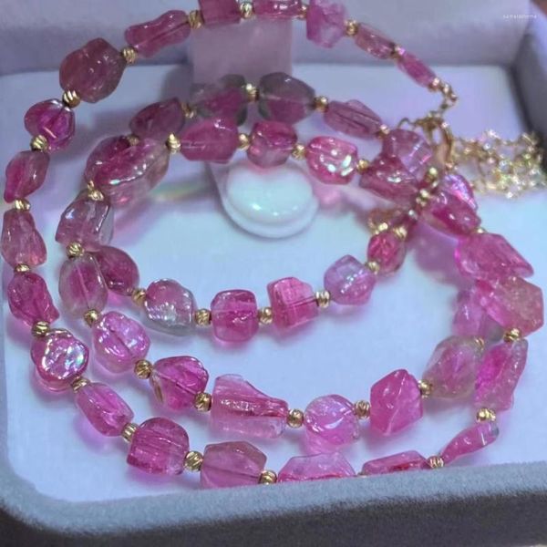 Catene Tormalina rosa naturale Collana di perline cristalline 10x8mm Gemstone Women Red Female