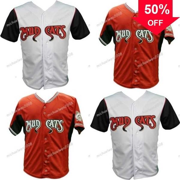 Xflsp GlaMitNess Herren Carolina Mudcats Orange Weiß Benutzerdefinierte doppelt genähte Baseball-Trikots Hochwertige Qualität