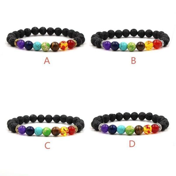 Braccialetti con ciondoli 8Mm Pietra lavica naturale Perline Bracciale 7 Chakra Aromaterapia vulcanica Olio essenziale Diffusore Goccia Consegna Gioielli Dhhmx