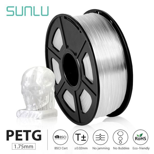 Digitalização SunLU PETG 3D Filamento de 1,75 mm de alta transparência Tolerância de cor branca+/0,02mm para impressão de presente DIY Envio rápido