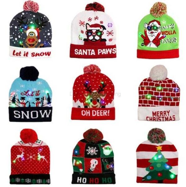 Noel Şapkası Led Işık Kazak Örme Noel Baba Beanies Şapkalar Noel Çocukları Hediye Partisi Pompom Aydınlık Örgü Sıcak Kapak Noel Dekorasyonu Alkingline