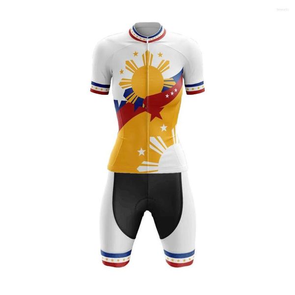 Yarış Setleri Filipinler Beyaz Bisiklet Jersey Set Kısa Kollu Bisiklet Giyim Giyim Kibir Şort Jel Nefes Alabilir Pad Roupa Ciclismo Feminina