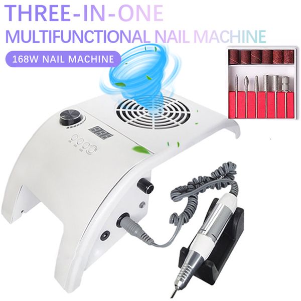 Conjunto de Manicure para Unhas 168W Máquina de Manicure Profissional Poderoso Aspirador de Pó 80W UV LED Lâmpada para Unhas Seca Rapidamente Todas as Brocas para Unhas para Verniz Conjunto 230602