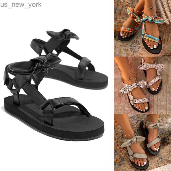 Novas sandálias femininas de verão coloridas planas casuais com cadarço para mulheres moda 2021 ao ar livre leopardo praia mujer l230518