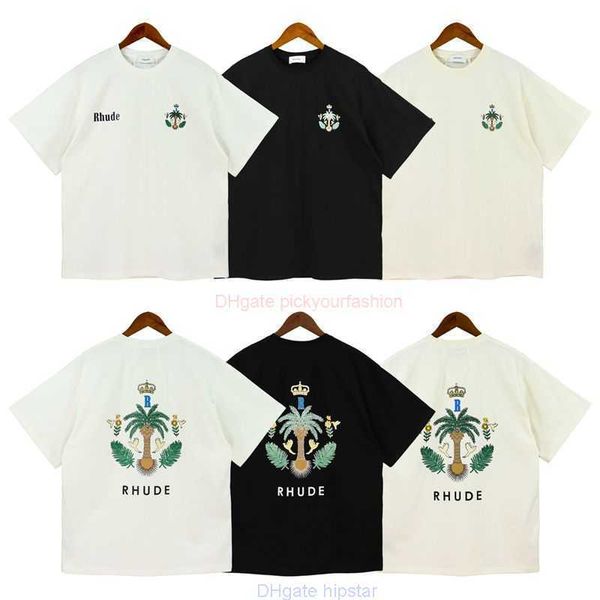 Tasarımcı Moda Giyim Tees Tişört Bahar Yaz 2023 Rhude Yeni Logo Mektubu Baskı Yüksek Sokak Moda Marka Gevşek Yuvarlak Boyun Erkekleri Kadın Kısa Kollu Tshirt Cotto