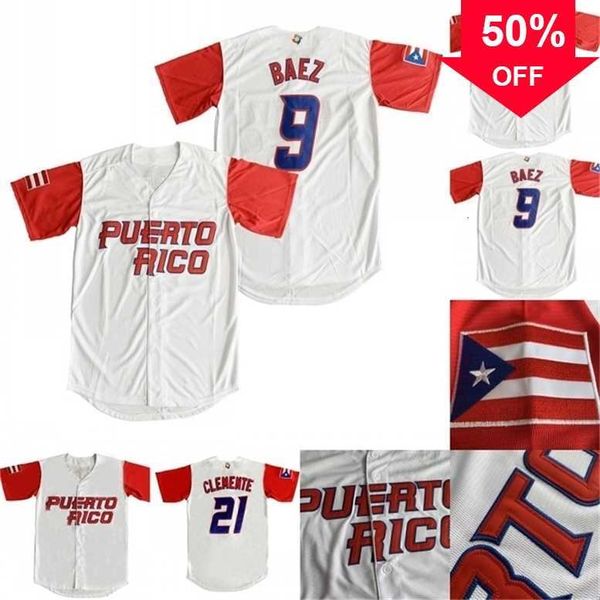 Xflsp GlaMit 2017 Puerto Rico World Classic Jersey 9 Javier Baez 21 Roberto Clemente 1 Carlos Correa 4 Yadier Molina 15 Carlos Beltr Baseball Jerseys