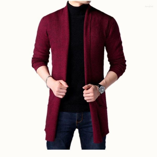 Мужские свитера 2023 Fashion Classic и стильная повседневная куртка мужская длинная вязаная кардиган с карманами для мужских свитеров