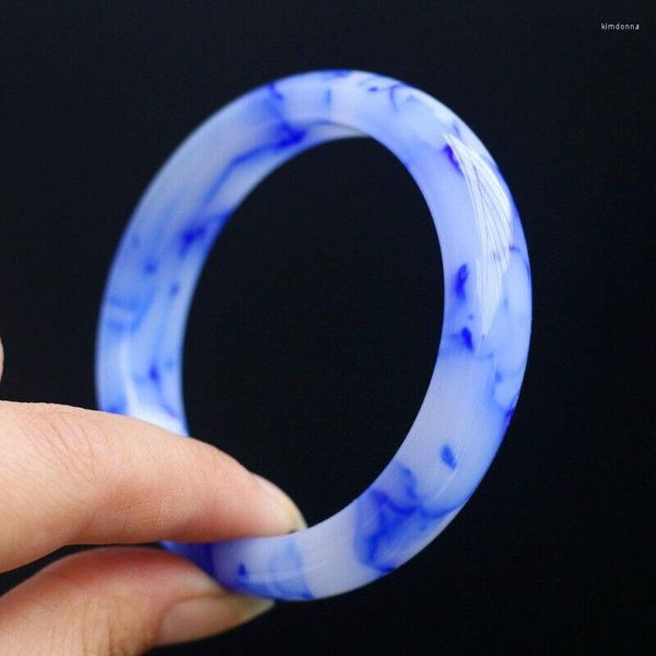 Bangle Blue White Natural Jade Fashion Jewelry 54-64 мм женщины амулет