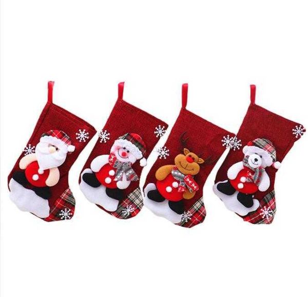 Meia de natal saco de presente de veludo caixa 3d saco de meias de papai noel enfeite de árvore de natal para festa em casa decoração de casamento pingente crianças sacos de doces de natal alkingline