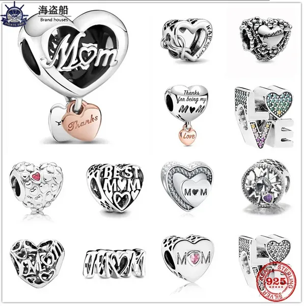 Für Pandora-Charms, authentische 925er-Silberperlen, baumelnder Charm „Neastamor Love You Mum Heart Bead“.