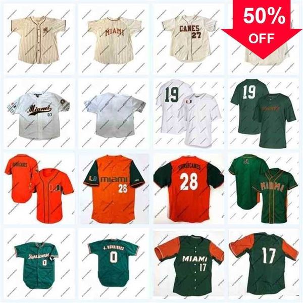 Xflsp GlaC202 genäht 0 Javier Rodriguez Miami Hurricanes NCAA College-Baseballtrikot für Herren Damen Jugend Doppelt genähter Name und Nummer individuell angepasst