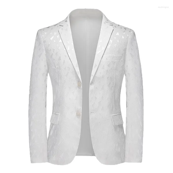 Ternos Masculinos Branco Casual Blazer Moda Masculina Outono Camada Dupla Jacquard Luxuoso Banquete Casamento Terno Masculino Tamanho Grande 5XL 6XL