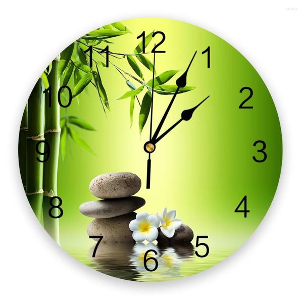 Настенные часы бамбуковые листья камень Plumeria 3D Clock Modern Design Decore Decor Kitchen Vintage PVC Круглая гостиная