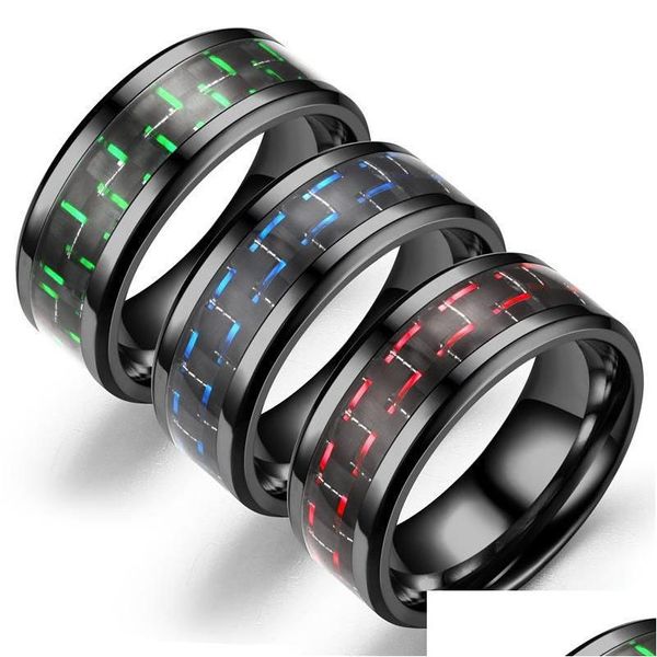 Bandringe Black Carbon Fiber Ring Männer Frauen Stahl Damen Herren Finger Mann Frau Liebhaber Modeschmuck Schmuck Drop Lieferung Dh75G